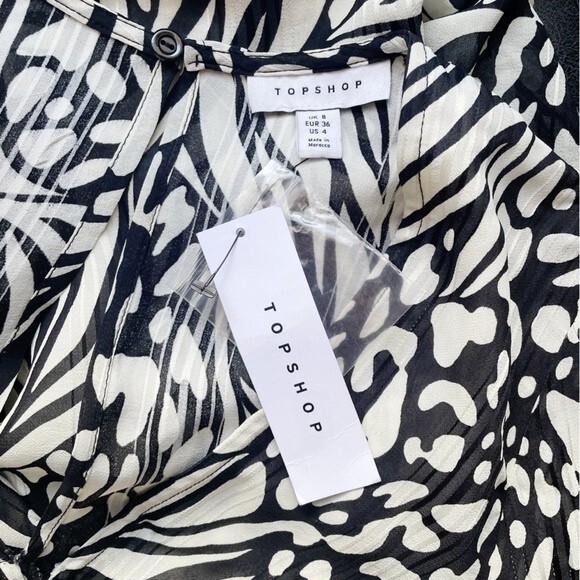 NWT TopShop Knot Front Bell Sleeve Mini Dress Black & White Groovy Print Size 4 - Picture 12 of 14